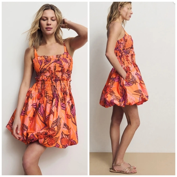 🔹️ HUTCH🔹️ Orange Multi Floral Printed Bubble Mini Dress Size X-large - Picture 1 of 6